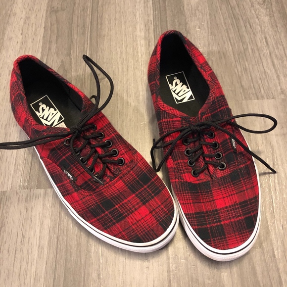 red and black plaid vans